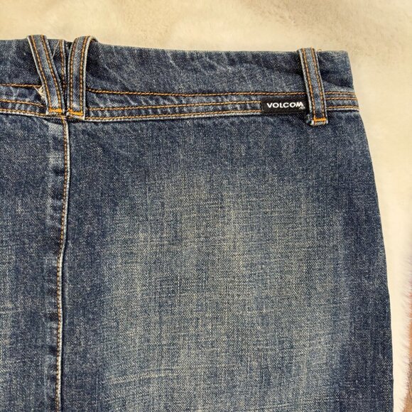 Volcom Mini Skirt 5 Y2K Dark Wash Button-Fly Denim Blue Women's - Picture 5 of 10